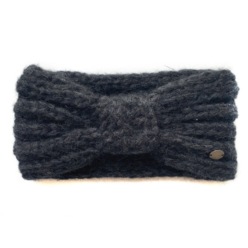 Handgestricktes Stirnband aus Alpaka Wolle in Grau