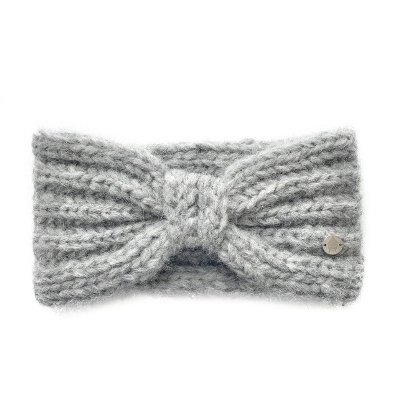 Handgestricktes Stirnband aus Alpaka Wolle in Grau