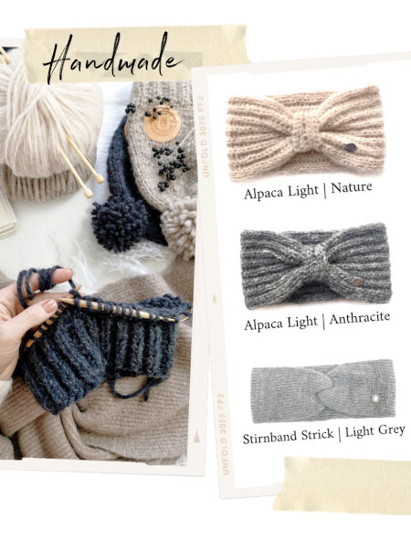 handgestrickte Stirnbänder aus Alpaka Wolle