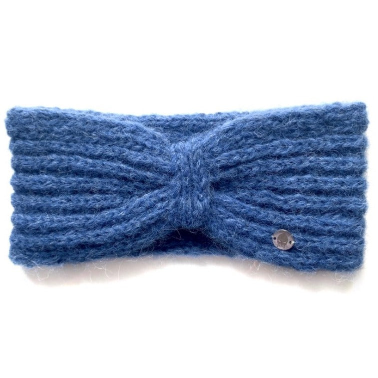 Handgestricktes Stirnband aus Alpaka Wolle in Blau