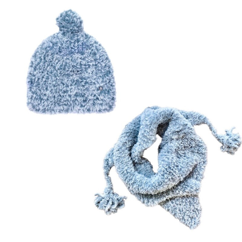 Set: Schal & Mütze handgestrickt- Hellblau