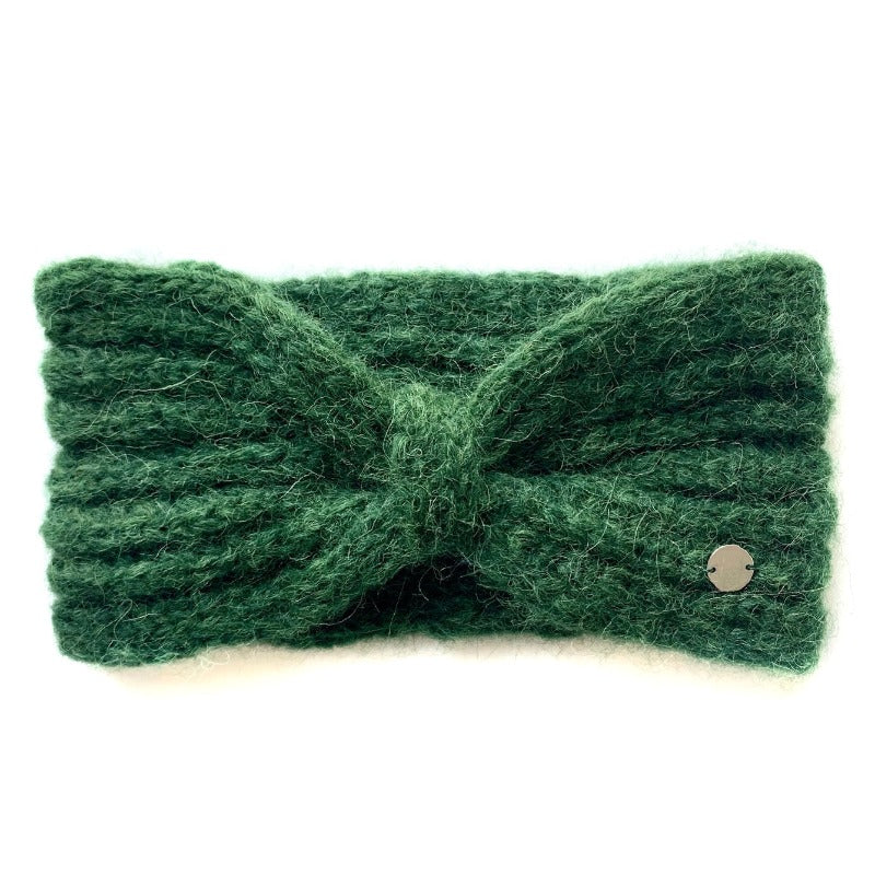 Handgestricktes Stirnband aus Alpaka Wolle in Grün